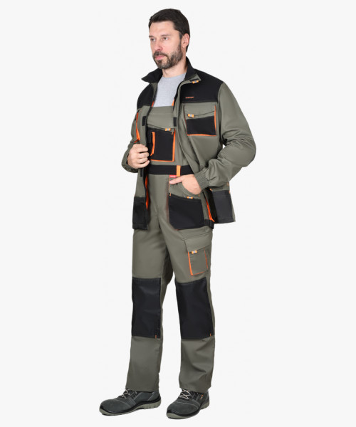Костюм СИРИУС-МАНХЕТТЕН куртка дл., п/к олив. с оранж. и чер. тк. мех. стрейч 260 г/кв.м