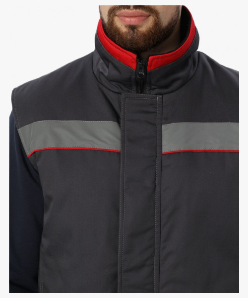 Жилет утепленный Грей (тк.Балтекс,210), т.серый/красный