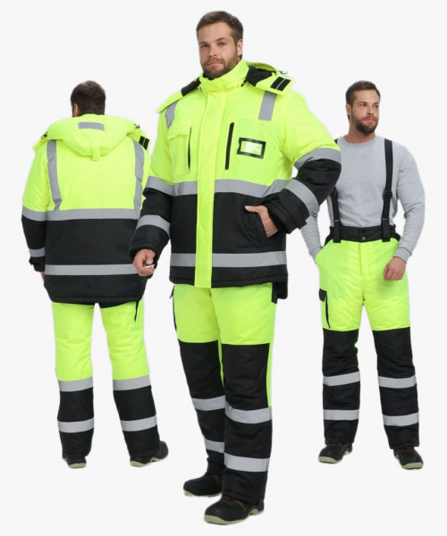 Костюм зимний сигнальный ProfLineSpecialist (тк.Оксфорд PU) брюки, желтый/черный