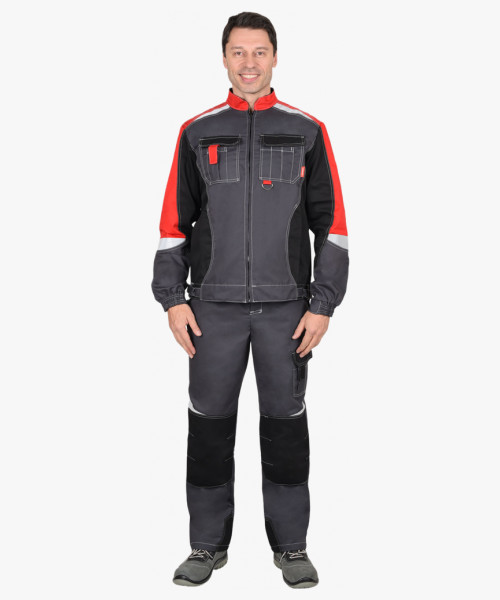 Куртка СИРИУС-ФАВОРИТ-МЕГА серая с красным, черным и СОП