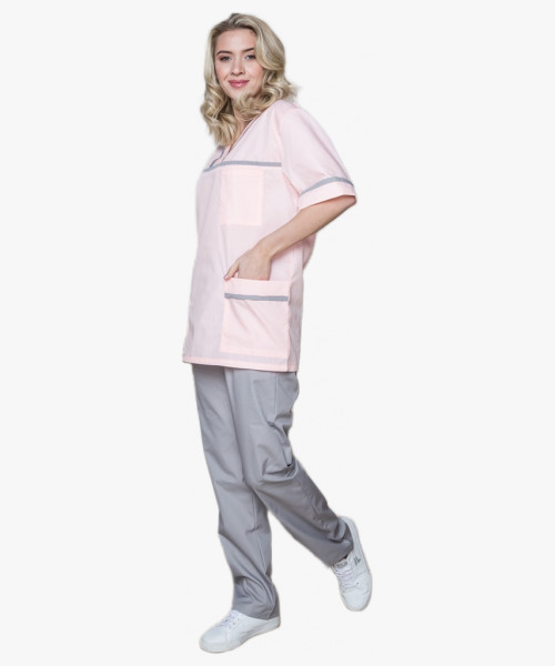 Женский костюм Ирис (ткань ТиСи), розовый/серый