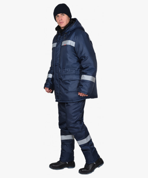 Куртка СИРИУС-БРИГАДИР зимняя, синяя с СОП, мех. ворот, капюшон (утеплитель 600 гр)