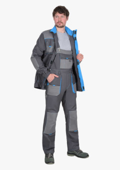 Костюм СИРИУС-ДВИН куртка, полукомбинезон т.серый со ср.серым и голубой отделкой пл. 275 г/кв.м