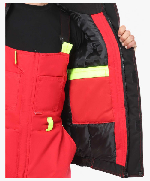 Костюм СИРИУС-СТАН куртка, п/к, красный с черным и лимонной отделкой