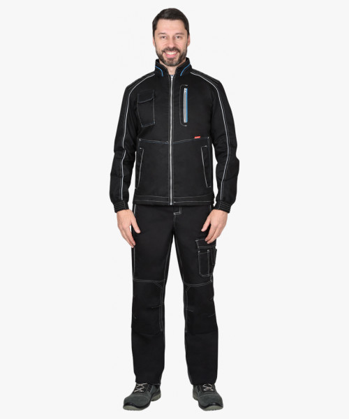 Куртка СИРИУС-АЛЕКС летняя мужская черная с голубой отделкой