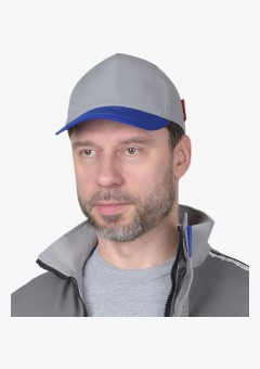 Кепка-бейсболка светло-серая с васильковым