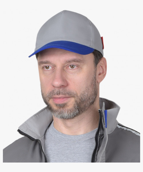 Кепка-бейсболка светло-серая с васильковым