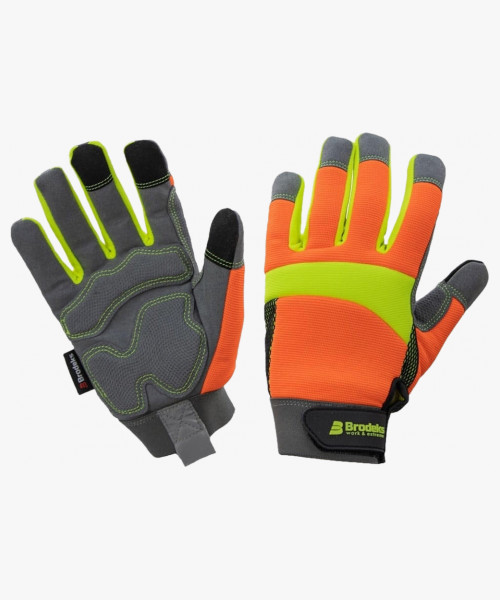 Перчатки рабочие Brodeks G-61, цвет серый, оранжевый, жёлтый флуоресцентный