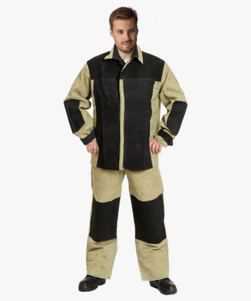 Костюм сварщика комбинированный 2 кл.защиты (тк.Брезент,550/Спилок S=1,5), черный/бежевый