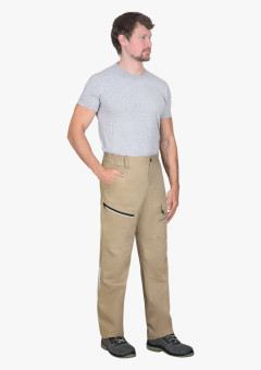Брюки мужские летние СИРИУС-ДЕКСТЕР песочные с черной отделкой, тк. стрейч с ВО