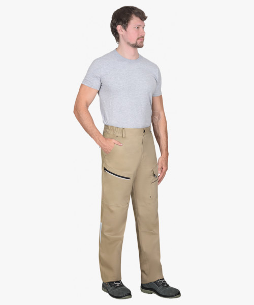 Брюки мужские летние СИРИУС-ДЕКСТЕР песочные с черной отделкой, тк. стрейч с ВО