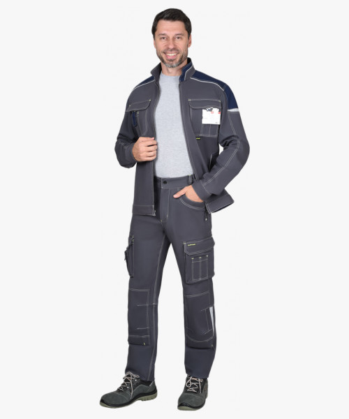 Куртка СИРИУС-ДЖЕТ короткая, т.серая с синим тк. мех. стрейч с ВО