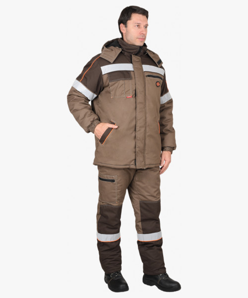 Костюм СИРИУС-РОДОС-РОСС зимний, куртка, брюки, светло-коричневый с тёмно-коричневым и СОП