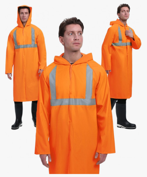 Плащ влагозащитный сигнальный ProfLineBase СОП (ПВХ,180), оранжевый