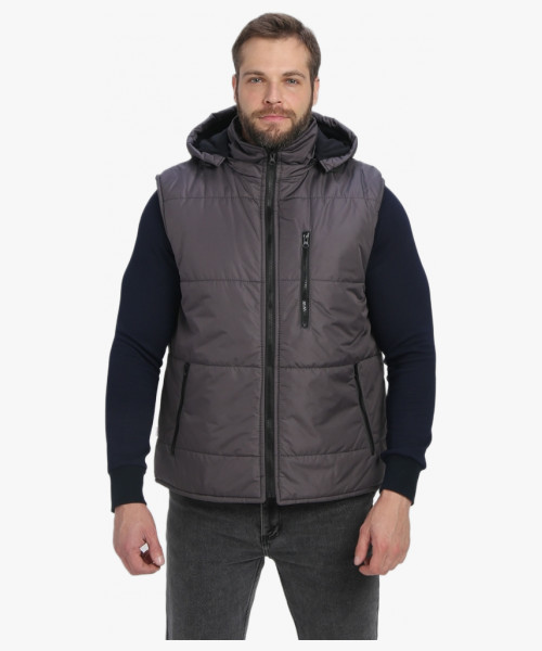 Жилет утепленный с капюшоном Респект (тк.Таслан), т.серый