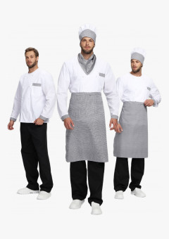 Костюм повара Шеф-2 (тк.ТиСи), белый/черный/принт-клетка