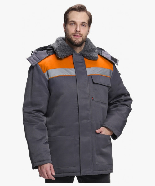 Куртка зимняя для бригадира NEW (тк.Смесовая,210), т.серый/оранжевый
