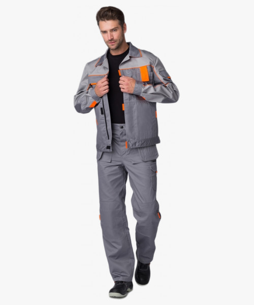 Костюм Союз-Профессионал-1 (тк.Балтекс,240) брюки, серый/св.серый/оранжевый