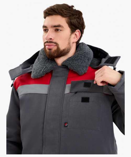 Костюм мужской зимний Квайл-2 СОП  (тк.Смесовая,210) полукомбинезон, т.серый/красный