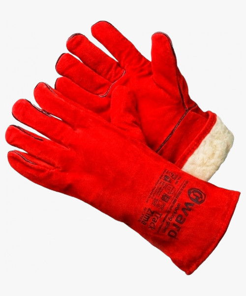 Track Zima Краги из спилка красного цвета на искусственном меху