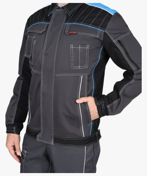 Куртка СИРИУС-ПРЕСТИЖ кор., т.серая с черным и голубой отделкой