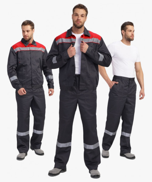 Костюм Лигор-1 Премиум СОП К. (тк.Смесовая,240) брюки, т.серый/красный