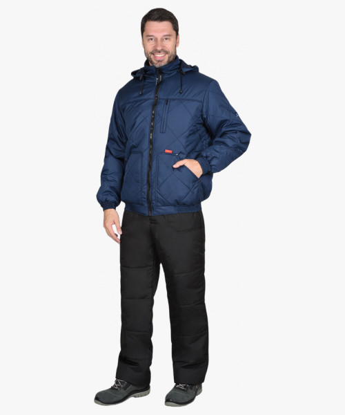 Куртка СИРИУС-ПРАГА-ЛЮКС короткая с капюшоном, тёмно-синяя