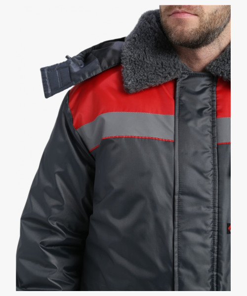 Куртка зимняя для бригадира NEW (тк.Оксфорд), т.серый/красный