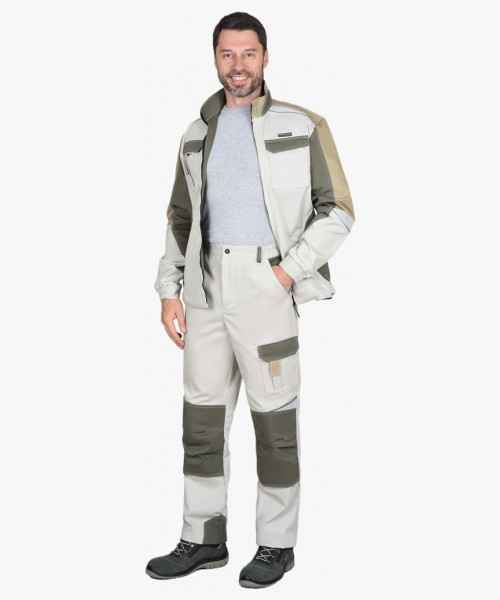 Костюм СИРИУС-КАСПИЙ куртка, брюки, молочный с оливой, песочным и СОП