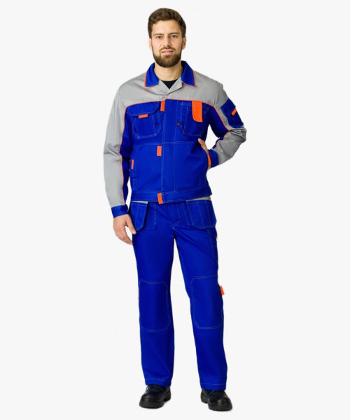 Костюм Союз-Профессионал-2 (тк.Балтекс,240) п/к, васильковый/св.серый/оранжевый