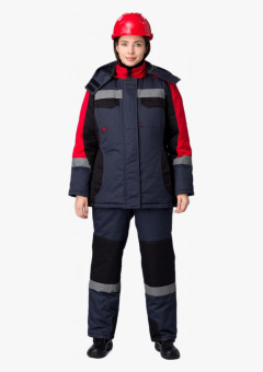 Костюм зимний женский Вектрон-2 СОП У. (тк.Смесовая,240) п/к, черный/красный/серый