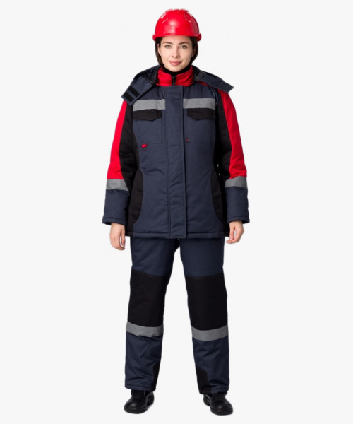 Костюм зимний женский Вектрон-2 СОП У. (тк.Смесовая,240) п/к, черный/красный/серый