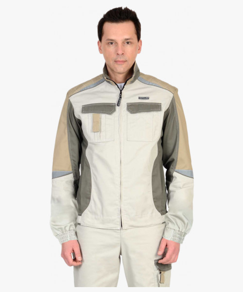 Костюм СИРИУС-КАСПИЙ куртка, п/к, молочный с оливой, песочным и СОП