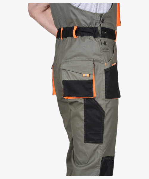 Полукомбинезон СИРИУС-МАНХЕТТЕН оливковый с оранжевым и чер. тк. мех. стрейч пл 260 г/кв.м