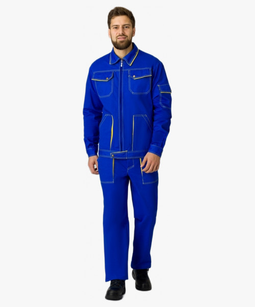 Костюм Лидер (тк.Саржа,250) брюки, васильковый/желтый