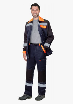 Костюм СИРИУС-ПРОФИЛЬ куртка, брюки синий с черным с оранжевой отделкой и СОП