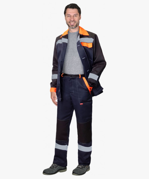 Костюм СИРИУС-ПРОФИЛЬ куртка, брюки синий с черным с оранжевой отделкой и СОП