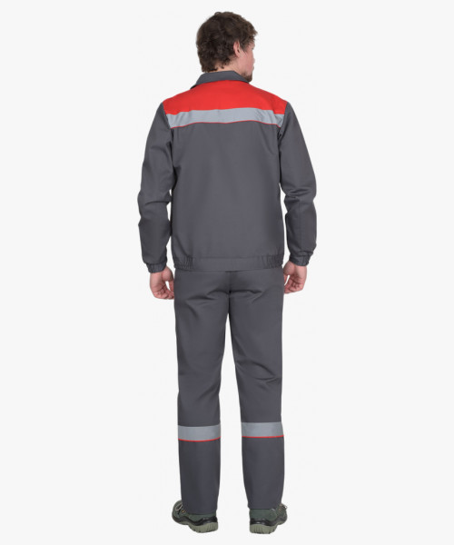 Костюм СИРИУС-МАСТЕР летний, куртка, брюки, тёмно-серый с красной отделкой
