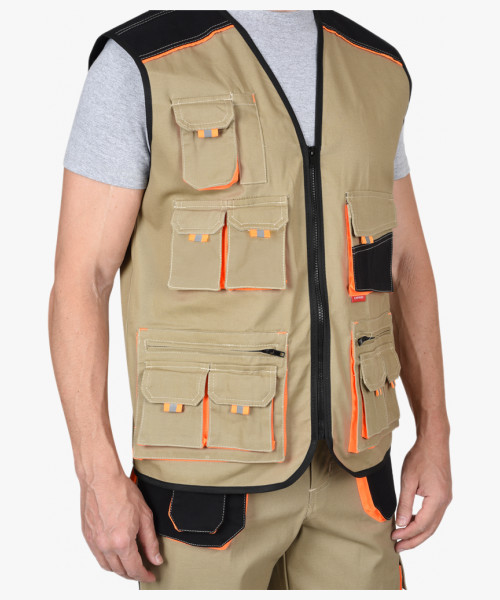 Жилет СИРИУС-МАНХЕТТЕН песочный с оранж. и черным тк. мех. стрейч пл. 250г/кв.м