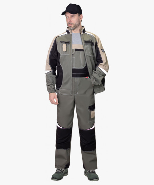 Костюм СИРИУС-КАСПИЙ куртка, полукомбинезон, оливковый с черным и песочным, СОП