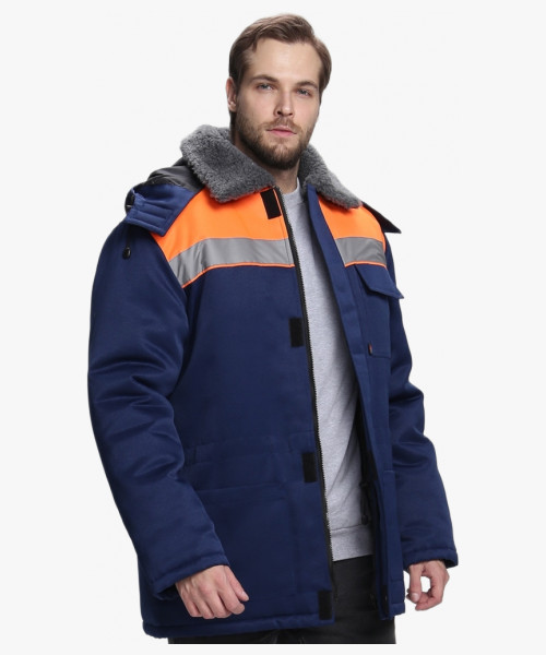 Куртка зимняя для бригадира NEW (тк.Смесовая,210), т.синий/оранжевый