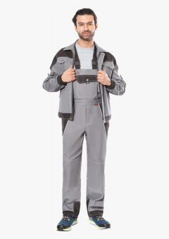 Костюм СИРИУС-ПЕКИН куртка кор., полукомбинезон серый с черным пл. 280 г/кв.м