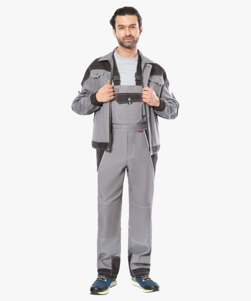 Костюм СИРИУС-ПЕКИН куртка кор., полукомбинезон серый с черным пл. 280 г/кв.м