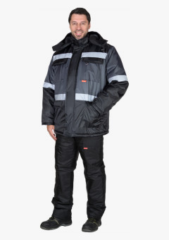 Куртка СИРИУС-ТЕРМИНАЛ зимняя, черная с темно-серым и СОП