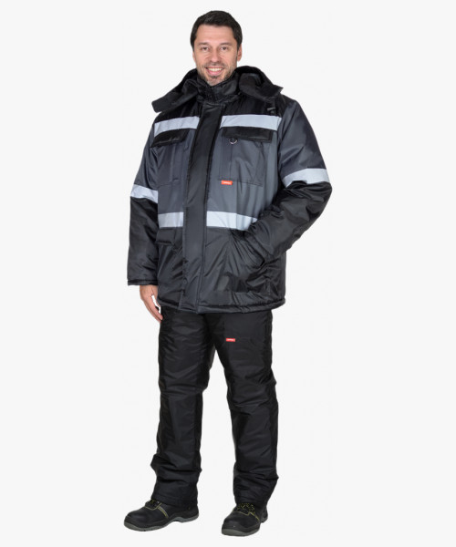 Куртка СИРИУС-ТЕРМИНАЛ зимняя, черная с темно-серым и СОП