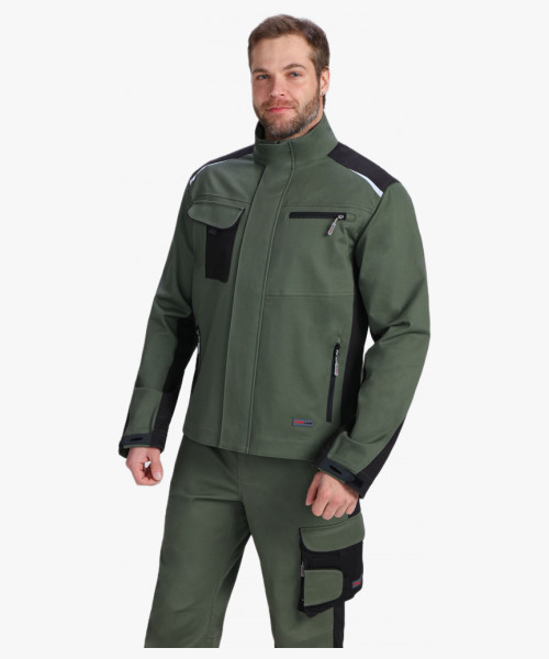 Костюм мужской летний ProfLineLeader-2 (тк.Хлопок/Спандекс,260) полукомбинезон, хаки/черный