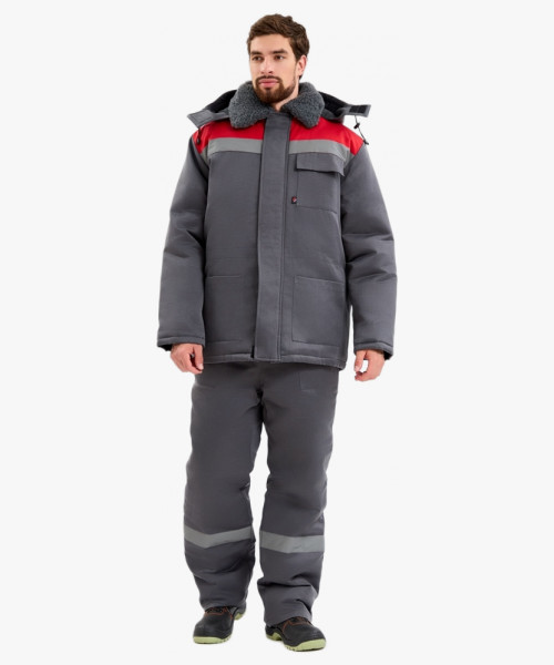 Костюм зимний Труженик-Ультра-2 СОП (тк.Смесовая,210) п/к, т.серый/красный