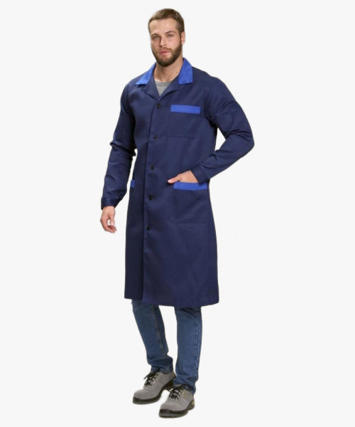 Халат мужской Технолог (тк. Смесовая, 210), т.синий/васильковый