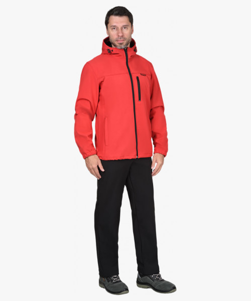 Куртка СИРИУС-АЗОВ с капюшоном красная софтшелл пл 350 г/кв.м