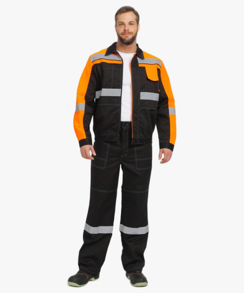 Костюм Виват-1 Премиум CH МВО (тк.Смесовая,240) брюки, черный/оранжевый